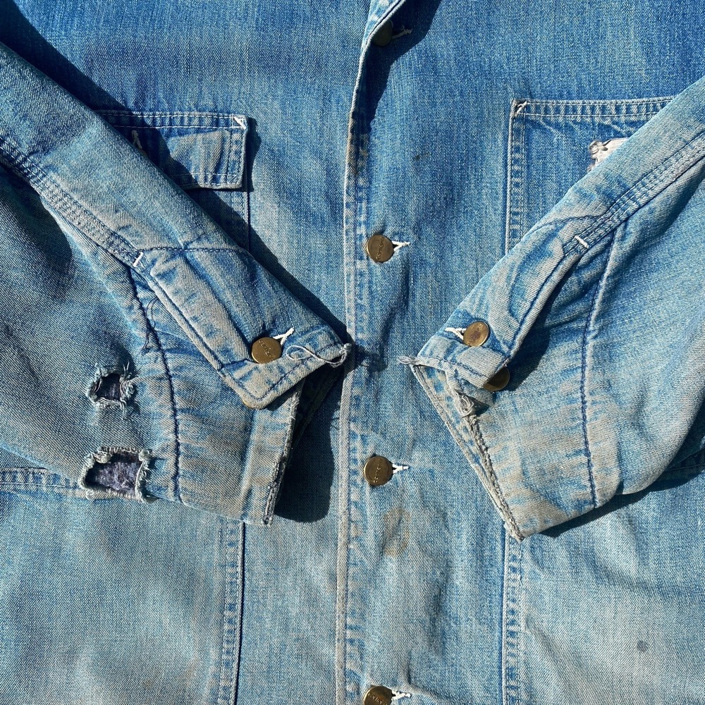 Vintage Carhartt Denim Barn Jacket Coat 70s Faded DIstressed Sz 44 Large - Picture 8 of 11
